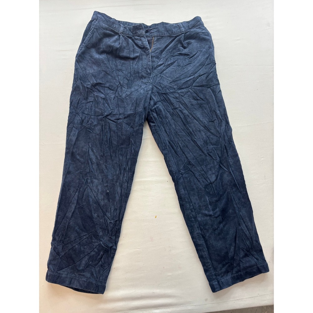 LL Bean Womens Navy Blue Corduroy Stretch Pants 14 Pet O BMP3 Straight Leg